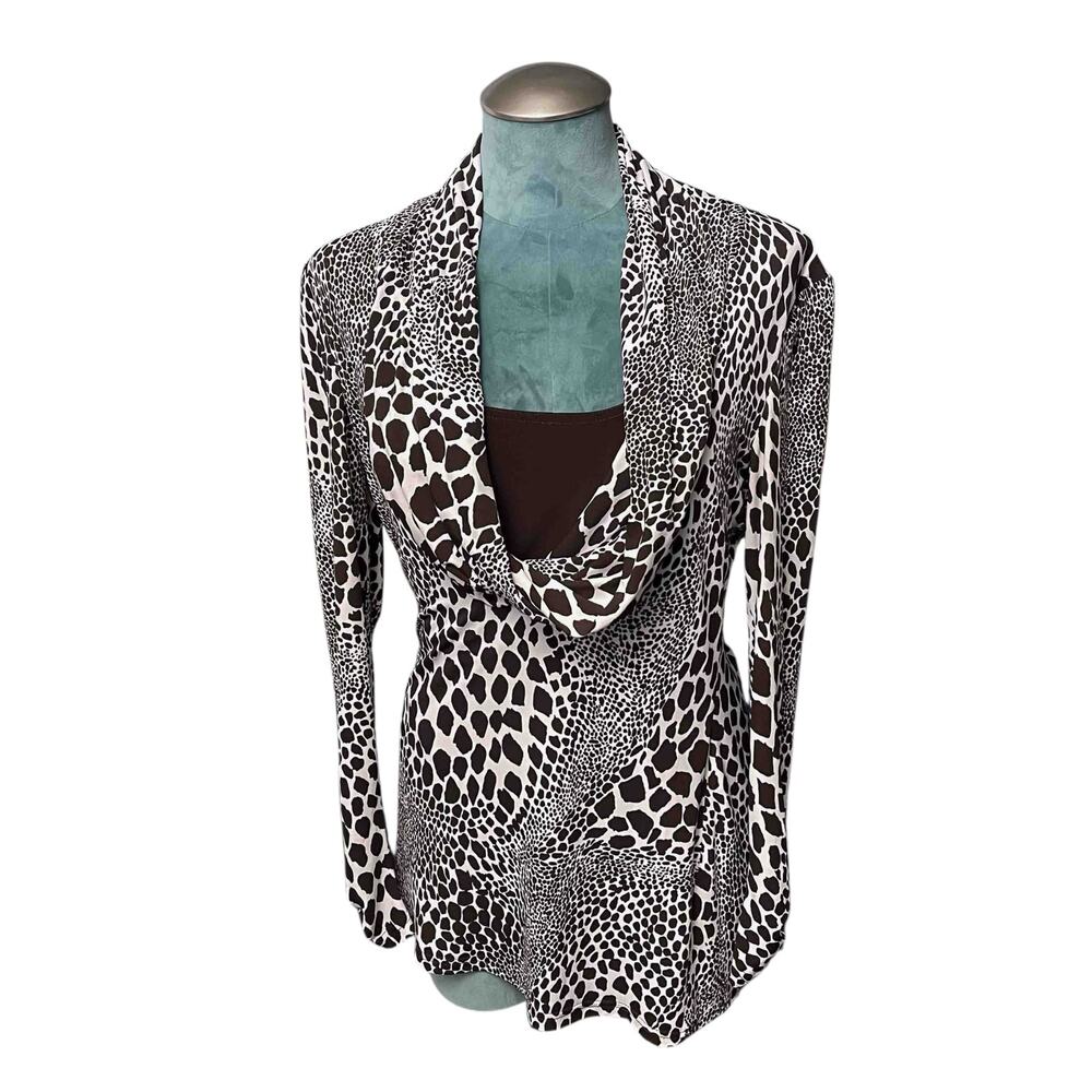 Joseph Ribkoff Cowl Neck Animal Print Tunic Top Size 8 Brown Cream Casual Chic